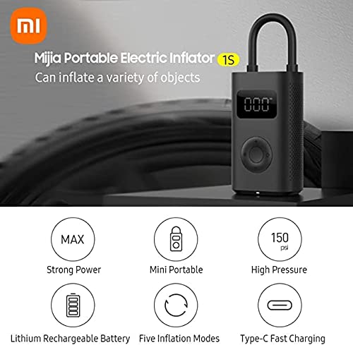 Compressor de ar elétrico portátil Xiaomi 1S, fácil de transportar, design atraente, interface universal tipo C (preto)