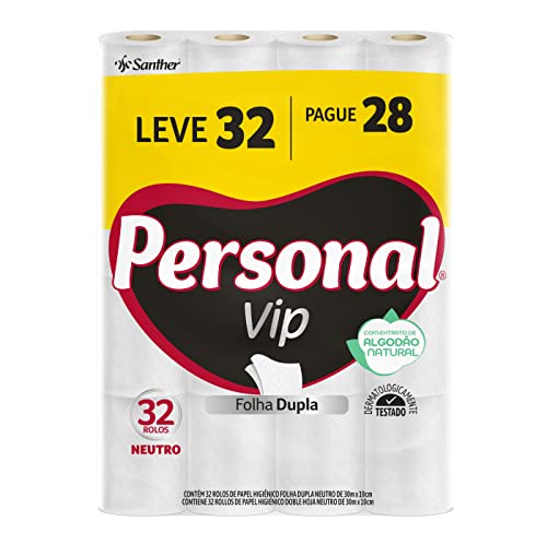 Personal Papel Higiênico VIP Folha Dupla Leve 32 Pague 28 rolos 30M