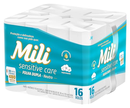 Mili Papel Higiênico Sensitive Care 30m Folha Dupla Neutro -16 rolos