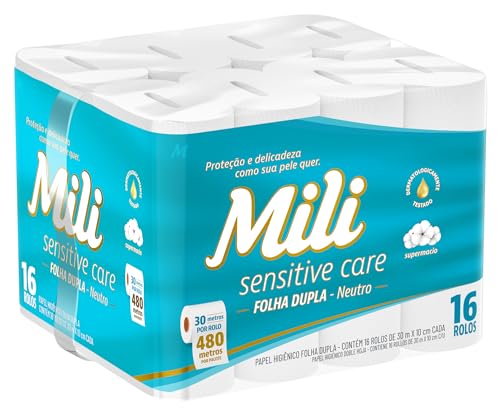 Mili Papel Higiênico Sensitive Care 30m Folha Dupla Neutro -16 rolos