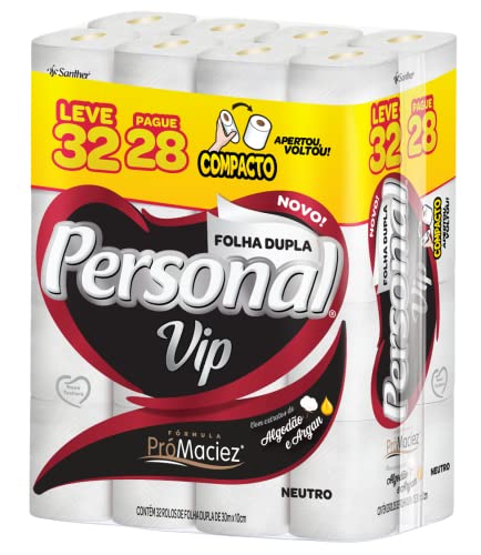 Personal Papel Higiênico VIP Folha Dupla Leve 32 Pague 28 rolos 30M