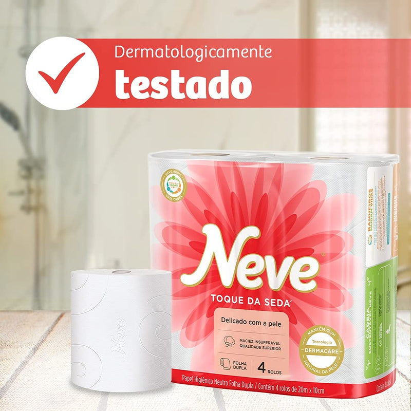 Neve Papel Higiênico Toque de Seda Folha Dupla, 30m, Leve 16 Pague 15 Rolos