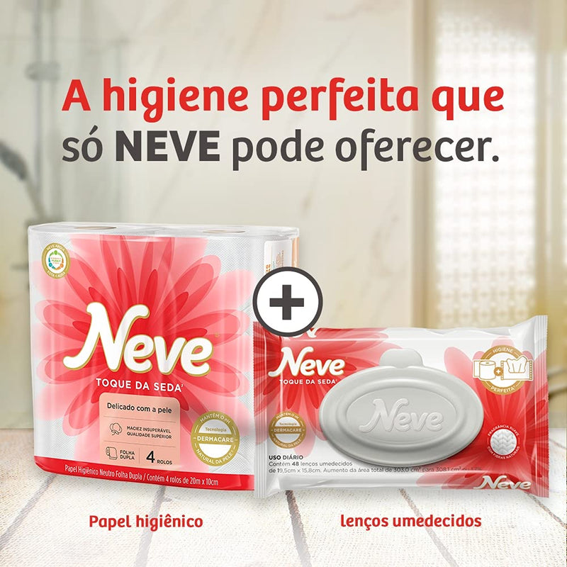 Neve Papel Higiênico Toque de Seda Folha Dupla, 30m, Leve 16 Pague 15 Rolos