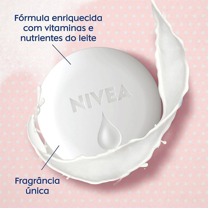 NIVEA Sabonete em Barra Pure Milk Sensitive Promo 6 un. 90g - Fórmula enriquecida com a preciosa essência do leite, proporciona uma pele macia e hidratada após o banho