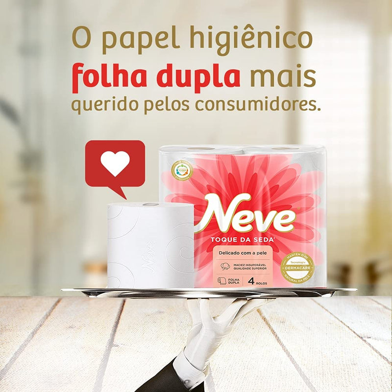 Neve Papel Higiênico Toque de Seda Folha Dupla, 30m, Leve 16 Pague 15 Rolos