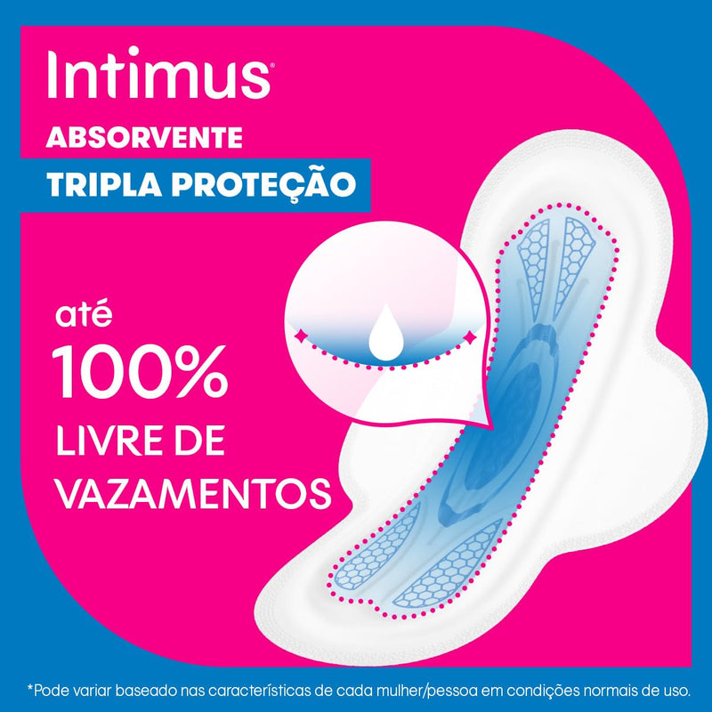 Intimus Absorvente Externo, Tripla Proteção Seca com Abas, 32 unidades, rosa