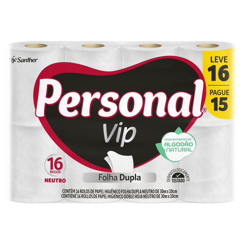 Personal Papel Higiênico Vip Folha Dupla, 16 Unidades Branco (Embalagem Pode Variar)