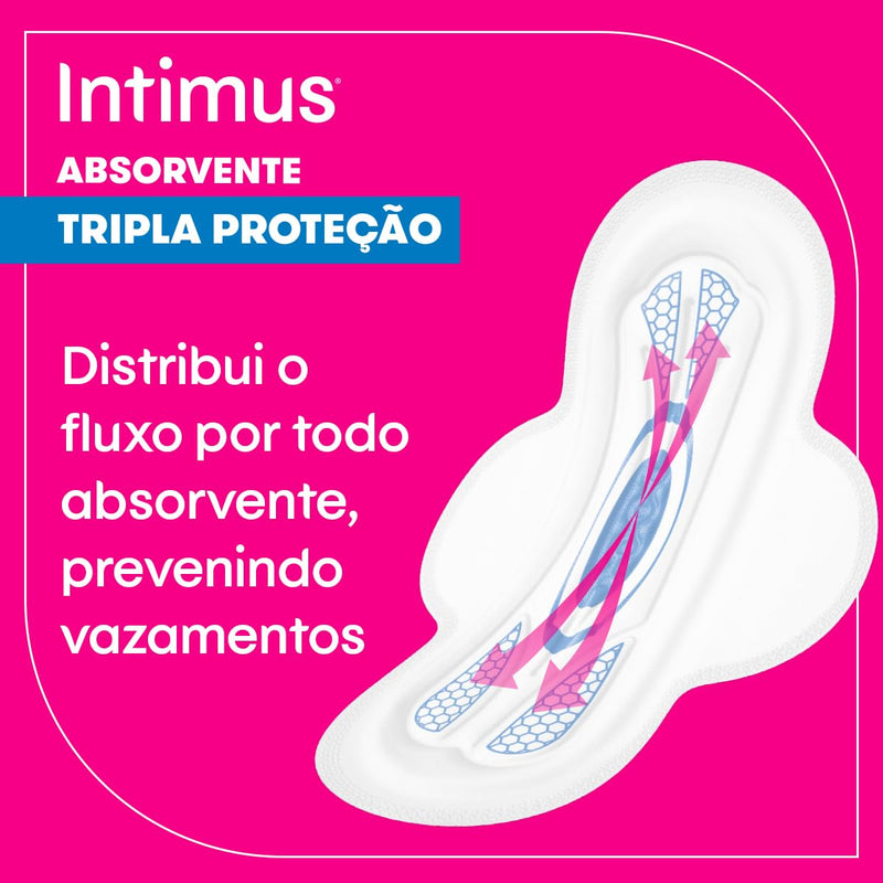 Intimus Absorvente Externo, Tripla Proteção Seca com Abas, 32 unidades, rosa