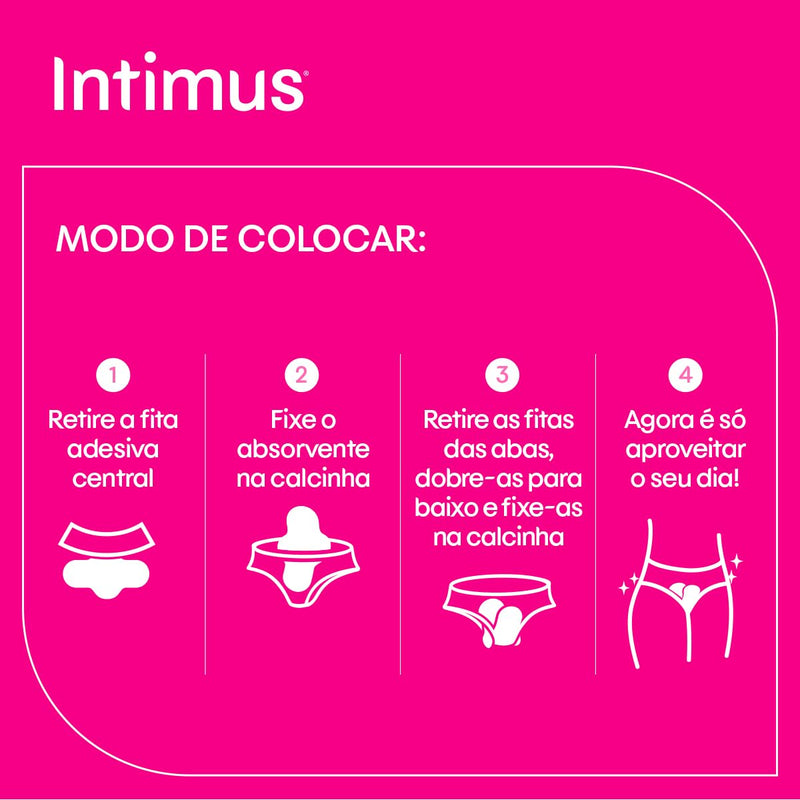 Intimus Absorvente Externo, Tripla Proteção Seca com Abas, 32 unidades, rosa