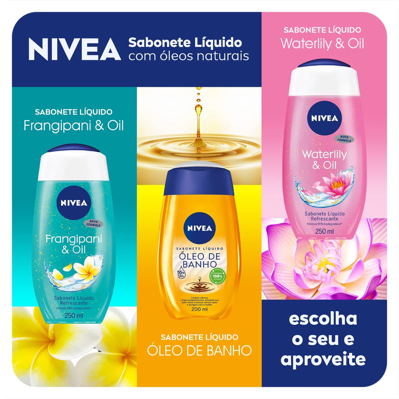 NIVEA Sabonete Líquido Óleo de Banho 200ml - Com 55% de óleos naturais, produz espuma cremosa e proporciona hidratação intensa, maciez e cuidado único com a pele