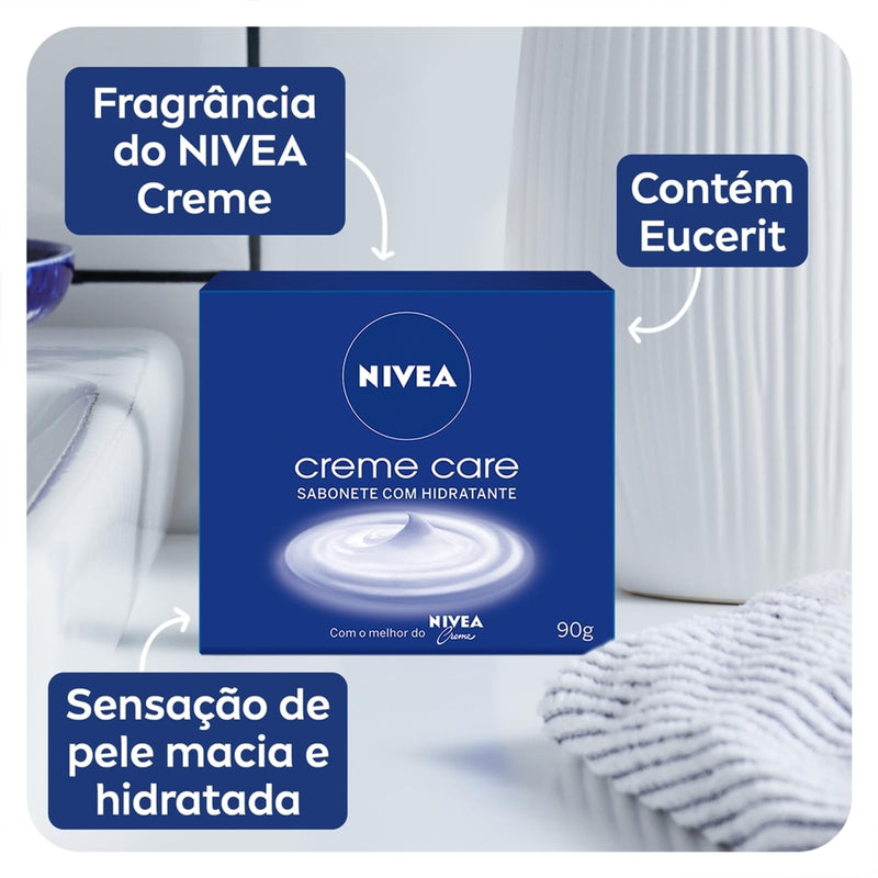 NIVEA Sabonete em Barra Creme Care Promo 6 un. 90g - Limpa e deixa a pele macia mesmo após o banho, com glicerina, fragrância NIVEA Creme e o exclusivo ingrediente Eucerit